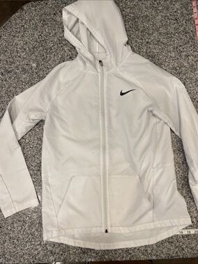 Nike White Hooded Zip-Up Jacket with Black Swoosh